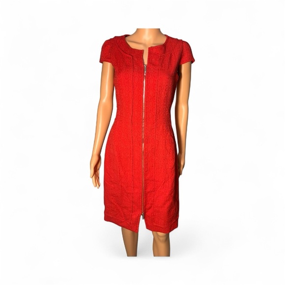 Carolina Herrera Red Textured Midi Dress - Picture 1 of 11
